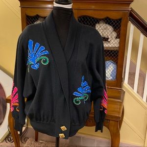 ❤️Laurel (Escada)Vintage Black Multicolored Collared Sweater.  Size 42.